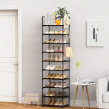 10-Tiers Shoe Rack For Cloest, Tall Shoe Organizer For Entryway Bedroom Hallway, Shoe Storage Large Capacity For 20-24 Pairs Of Shoes And Boots, Narrow Metal Shoe Shelf With Hooks
