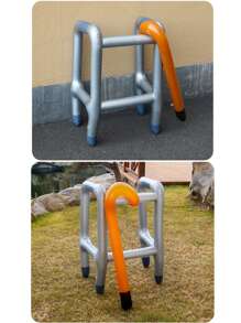 2pcs Inflatable Walking Assistance Device And Cane Set, Made Of PVC Material, Battery-Free, Realistic Props Suitable For Halloween, Christmas, Disability Stage Accessories, Inflatable Party Props