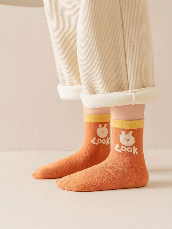 5 Pairs Children Socks Set - 1st Pair Lucky Alpaca, 2nd Energetic Rabbit, 3rd Elegant Bowknot, 4th Agile Bunny, 5th Cute Bear