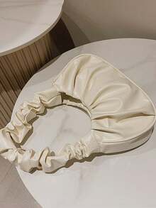 1pc Girls' Fashionable Ruched Hand-Held Tote Bag, Suitable For Daily Outings - White - View 4