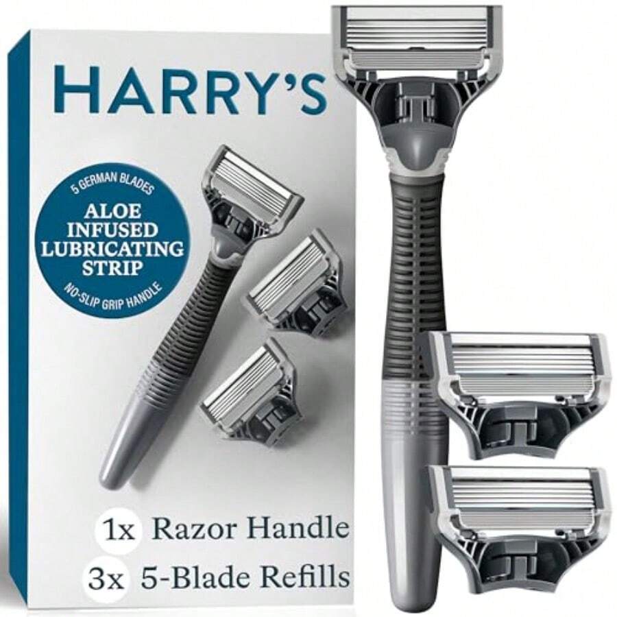 Shaving Kit For Men Razor Handle And 3 Razor Blade Refill Cartridges Charcoal88am - Charcoal - View 1