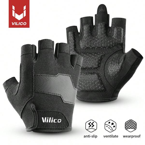 Vilico Vilico 1 Pair Of Summer Black Sports And Fitness Half Finger Gloves Rolled Iron Anti Cocoon Thickened And Wear-Resistant Weightlifting Handguard Outdoor Cycling And Fishing Gloves