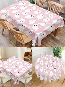 1pc Cute Ghost Print Tablecloth, Modern Polyester Rectangular/Round Waterproof Tablecloth, Digital Printing Suitable For Living Room, Outdoor Dining, Small Round Tables - Multicolor - View 3