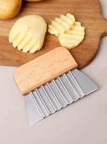 1 件不锈钢土豆切刀，木柄波浪薯条切刀，创意厨房工具波浪刀，波浪土豆切片机，感恩节/圣诞节礼物 - 棕色 - 查看 8