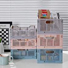 1 件现代可堆叠塑料储物篮，可折叠收纳盒，适用于零食、冰箱和桌面、家庭和办公室整理，适合返校 - 彩色 - 查看 8
