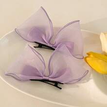 2pcs/Set Cute 3D Bow Rabbit Ear Mesh Hair Clips, Korean Style Princess Hair Clips For Women, Hair Slide, Hair Barrettes