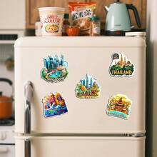 1 件东南亚 5 国冰箱贴，新加坡、印度尼西亚、菲律宾、泰国、马来西亚，亚克力和橡胶软磁材料，创意家居装饰，万圣节礼物，旅行者礼物，适用于金属门、铁制家具、储物柜装饰，送给家人和朋友的贴心礼物 - 彩色 - 查看 5