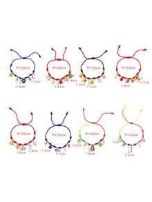 1件波西米亚风创意时尚优雅奢华铜镶嵌合成锆石地球、瓢虫、草莓、蜜蜂、邪眼编织手链，适合女性、姐妹、情侣、毕业礼物、日常佩戴、派对、节日、度假，尺寸可调节 - 彩色的 - 查看 11