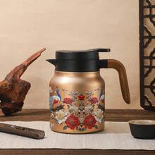 1pc 1000ml Vintage Floral Stainless Steel Teapot, Drip-Proof Design With Tea Infuser, Mini Insulated Coffee Pot - Wooden Handle - View 14