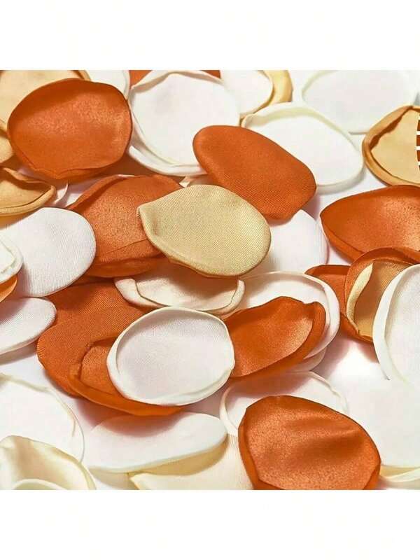 120/220/320/420 Pcs Elegant Burnt Orange & Cream Fabric Rose Petals - Perfect For Weddings, Bridal Showers, Parties | , Handmade Faux Floral Decorations, Ideal For Valentine's, Mother's Day & Special Occasions, Wedding Decorations