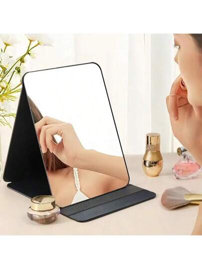 HD Glass Surface Portable Folding Faux Leather Vanity Spiegel Ideal Travel, Dorms Beauty Home Back To School Room Supplies