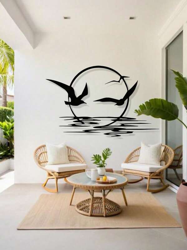 1 Stück Metall Wandkunst Sonnenaufgang und Möwe Deko, einzigartiges Vogel- und Sonnenaufgangdesign für Innen- und Außenbereich, geeignet für Schlafzimmer, Wohnzimmer, Garten, Balkon, perfekt als Einweihungs-, Geburtstags- und Feiertagsgeschenk