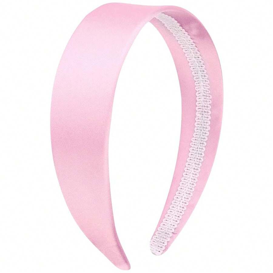 Wecoe Brown Satin Headband Women 1.6 Inch Wide Silk Headband Non Slip Fashion Neutral Colors Plain Hair Band DIY Holiday Hair Accessories For Women Girls Diademas Para Mujer Gifts - 粉紅色 1 - 查看 1