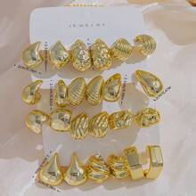 12 perechi de cercei retro minimalisti CCB geometrici asimetrici din rășină aurie, design de înaltă calitate, potriviți pentru purtare zilnică, întâlniri și festivaluri - Costum auriu - Vizualizare 3