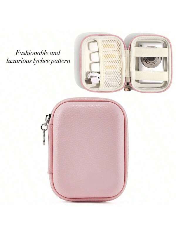 1pc EVA Leather Earphone Bag, Protective Hard Case For Data Cable, Charger, U Disk, U Shield, Shock-Proof And Pressure-Resistant, Candy Color PU Leather Camera Case, Scratch-Resistant And Wear-Resistant Small Camera Carrying Case
