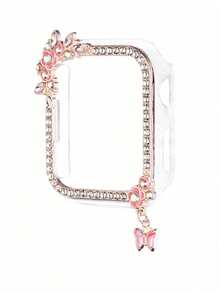 1 Peça Pulseira/Capa de Relógio Fashionista com Glitter Compatível com Apple Watch SE/8/7/6/5/4 Série 40/41mm e 44/45mm, Design Exclusivo de Capa Vazada com Material de Carcaça Rígida de PC + Moldura Metálica com Strass Coloridos, Tela de Toque Direto Sem Atraso, Leve e Durável, Pulseira Metálica com Fecho Dobrável Ajustável, Ótimo Presente - Acessórios de Relógio (Capa e Pulseira do Relógio Vendidos Separadamente) - Multicolorido - Visão 21