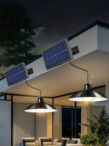 Luces solares para interiores y exteriores, lámpara de araña solar de control remoto de cabeza individual o doble, luces solares para cobertizo, iluminación para interior y exterior alimentada por energía solar, 3 temperaturas de color, IP65 a prueba de agua, encendido/apagado automático, para patio, jardín, puerta de garaje, granero, habitación de almacenamiento, luces solares para exteriores - white light - Ver 5