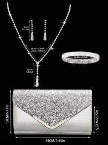Bolso de mano de noche para mujer con brillantes, set de 4 clips de oreja con brillantes para novia y boda, choker, pulsera y colgante, bolso brillante perfecto para fiesta, boda, baile de graduación, cena/banquete, vestido de novia, ropa formal, vestido de graduación, vestido de cumpleaños