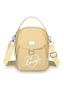 1pc Women's Nylon Shoulder Bag With Heart And Love Letter Pattern- Casual Mini Crossbody With Adjustable Strap, Multi-Layer, External Headphone Hole, Solid Color, Secure Zip Closure, Small Crossbody Bag , Valentine's Day - Multicolor - View 20