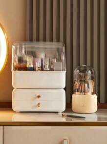 1 pieza Balde de almacenamiento de cosméticos transparente, organizador de cepillos de maquillaje con rotación de 360°, contenedor para lápices de cejas y barril para brochas de sombra de ojos