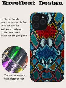 1pc Fashionable UV Printed Snake Skin Pattern PU Leather Phone Case, Shockproof With Transparent Design, Suitable For IPhone 11/12/13 Pro/14/15 Plus/16 Pro Max, Dual-Layer TPU Protective Cover, Multi-Colors