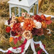 AUSOGO Jesienne kwiaty sztuczne kwiaty spalone pomarańczowe sztuczne kwiaty do ciasta do samodzielnego wykonania ślubne bukiety ślubne centralne elementy kompozycji kwiatowej jesienna dekoracja prysznica wystrój domu