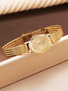 LIANDU Vintage Gold Women's Quartz Watch - Fashionable Oval Stainless Steel Strap, Pointer Display, Suitable For Daily Wear, Birthday Gift, Party, Holiday Gathering, Ideal Choice For Yourself Or Friends - Gold - View 1