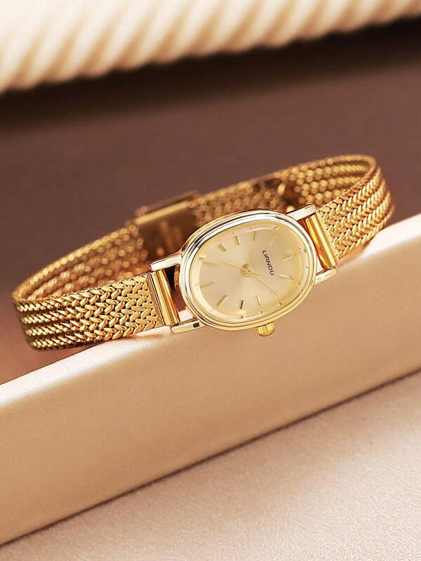 LIANDU Vintage Golden-Tone Women's Quartz Watch - Chic Oval Stainless Steel Bracelet With Analog Display, Perfect For Everyday Wear, Birthday Gifts, Parties, Holiday Gatherings, And As The Ideal Gift For Yourself Or Friends