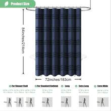 Cortinas de ducha extra largas, cortina de baño de tela con textura de chenilla con rayas y flecos de 84 pulgadas de largo, cortina de ducha moderna de estilo rústico elegante con ganchos, azul marino, 72x84 - Azul - Ver 8