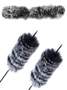 2pcs Outdoor Hunting Archery Accessories Shock Absorber, Traditional Bow String Hair Fur Shock Absorber, Outdoor Archery Rabbit Hair Shock Absorber - Black - View 1