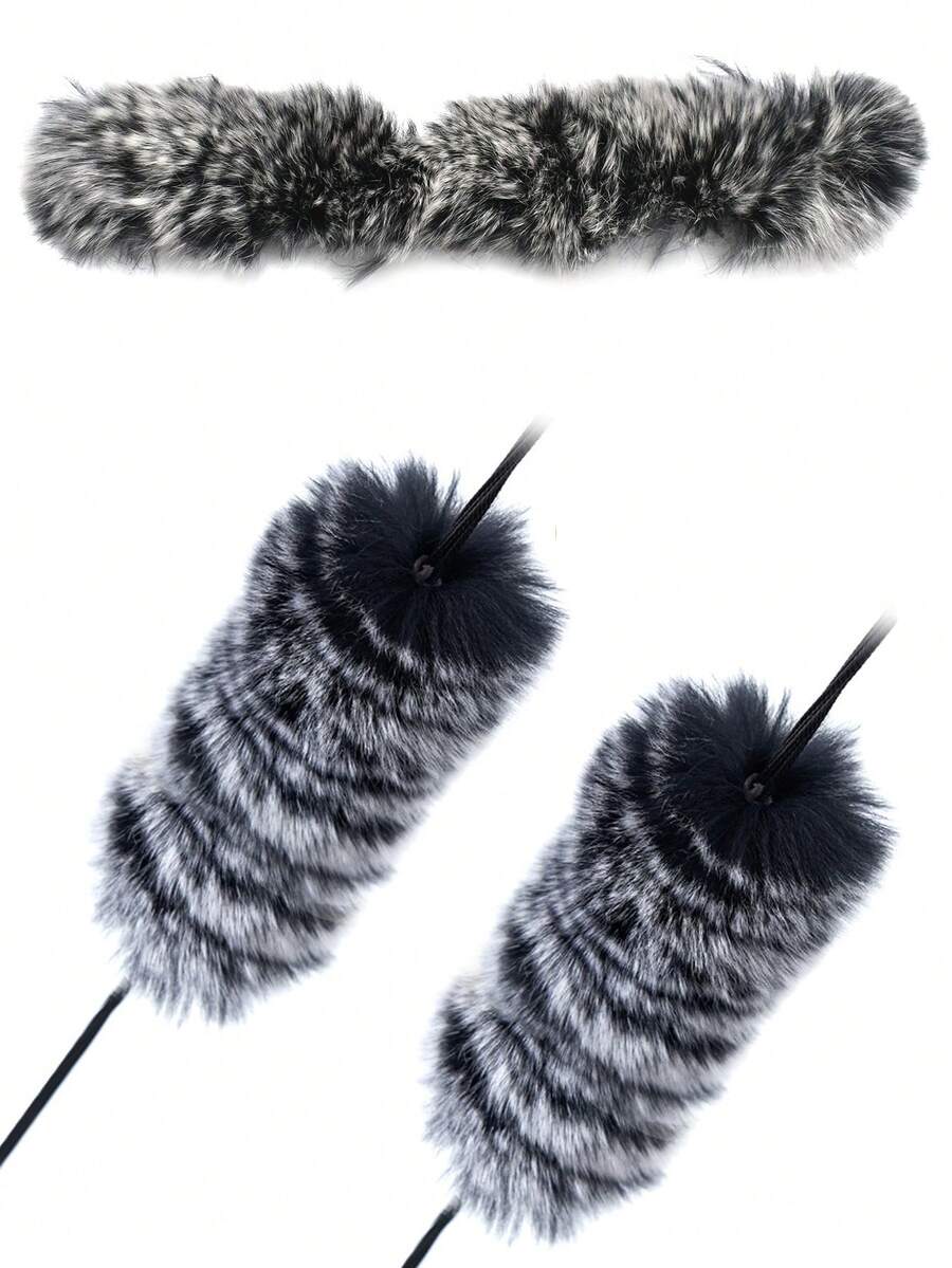 2pcs Outdoor Hunting Archery Accessories Shock Absorber, Traditional Bow String Hair Fur Shock Absorber, Outdoor Archery Rabbit Hair Shock Absorber - Black - View 1