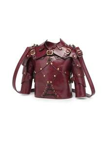 维京盔甲单肩包 - 中世纪 Y2K 美学斜挎包，独特的盾形男士手提包，哥特朋克配饰，万圣节角色扮演/狂欢节/街头时尚 - 彩色 - 查看 14