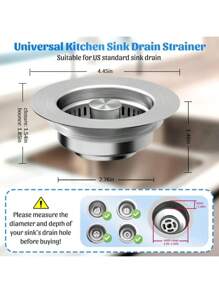 3-In-1 Stainless Steel Kitchen Sink Drain Strainer, Stopper & Odor Filter - Fit For US Standard 1/2 Inch Drains, Anti-Clogging Design With Multiple Compartments For Efficient Drainage, Kitchen Sink Accessory | Modern Sink Design | Highquality Steel