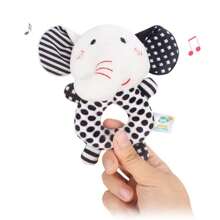 1 Pack Black & White Baby Rattles, Newborn Handcart Toys Soft Elephant & Fox Loop Toys, Hanging Type Infant Toys With High Contrast Black & White Animal Tambourine Music Toys Early Learning Toys For Boys And Girl Aged 0 3 6 12 Months, Gift