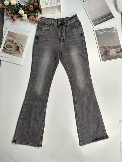 Jeans de campana con efecto desgastado de estilo casual de vacaciones de otoño para mujer