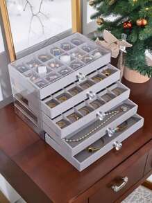 1pc Jewelry Box, Hairpin, Brooch, Jewelry Box, Dustproof Visible Jewelry Tray, Valentine's Day Cosmetic Storage Box, Jewelry Box, Five-Layer Desktop Drawer Jewelry Storage Box, Dressing Table Earrings, Women's Jewelry Display Storage Box With Drawer, Easy-To-Use Earring Storage, Suitable For Jewelry Lovers For Women Storage Organizer Travel Essentials Back To School Dormitory Storage
