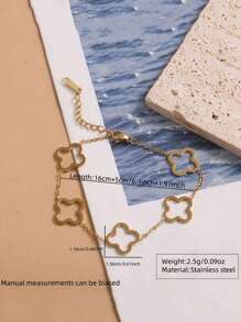 1 Set Brățară și Brățară din Oțel Inoxidabil Minimalist și Elegant, Decorată cu Element Trifoi și Cristal, Potrivită pentru Femei, de Purtat la Banchet, la Modă Zilnică, la Naveta sau Ca Dar de Festival