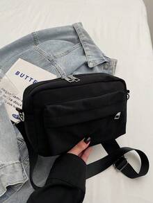 Túi đeo vai vuông tối giản, màu đen trơn, dây đeo có thể điều chỉnh, kiểu đeo chéo. - màu đen - Xem 5