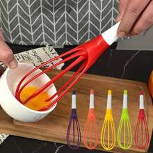 Batidor de huevos Manual giratorio multifuncional, 1 piezas, batidor de huevos de cocina de plástico, herramienta para hornear, agitador de huevos de silicona ecológico - rojo---1 pieza - Ver 4
