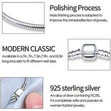 KUNSIR Snake Chain Charm Bracelets For Charm 925 Sterling Silver Jewelry Bracelet Fits Any Charm Gift For Women - 17.0Centimeters - View 6