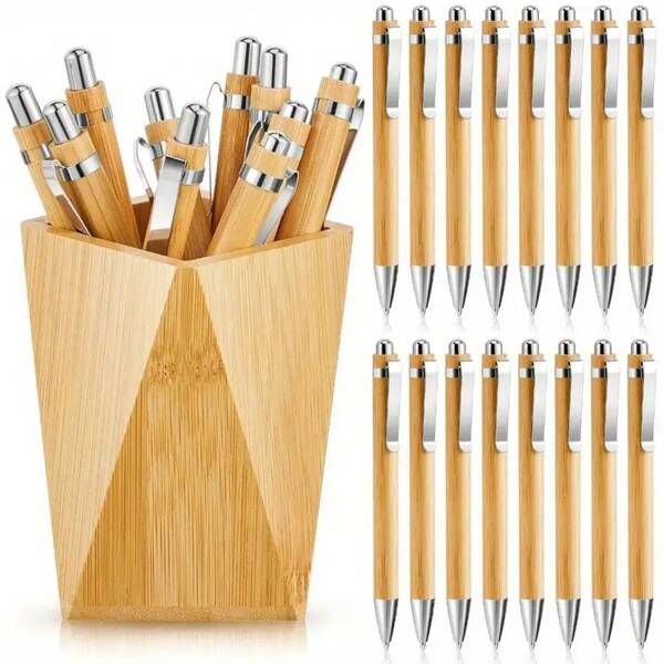Set de bolígrafos de bambú, 5 piezas/set, 50 piezas/set, o 150 piezas/set, apropiados para papelería, fiestas, oficina, escuela y regalos de negocios, útiles escolares, de vuelta a la escuela