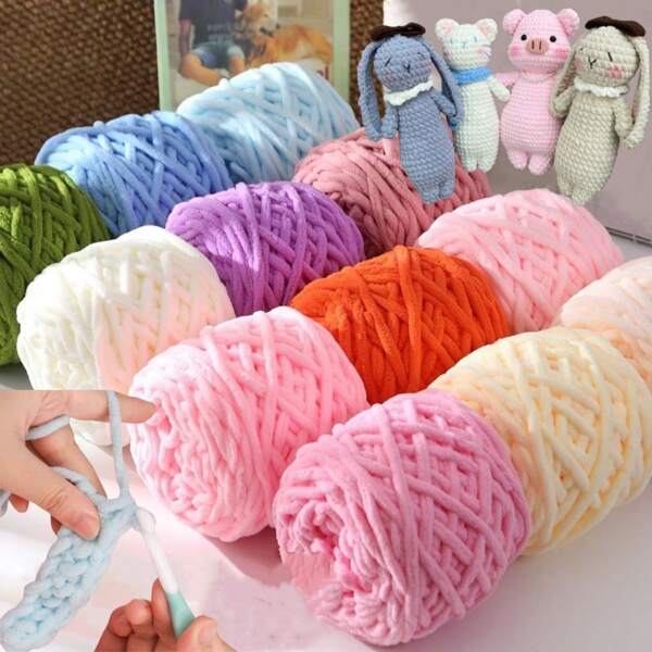1Roll Chunky Chenille Yarn Soft Ice Strip Yarn For DIY Projects- Perfect For Hand Knitting Weaving Shoes, Scarves, Blankets And More! (5mm/80g)