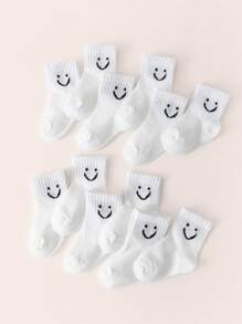 10 pares de calcetines de tripulación para niños, calcetines faciales para bebés al azar, calcetines lindos para chicos, medias Elastic coloridas, zapatos de piso para niñas y niños