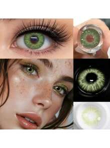 1 Pair Colored Contact Lenses For Eyes, Cute Blue Lenses, Cosmetic Makeup, Soft Green And Gray Beauty Contact Lenses, Annual Disposable Contact Lenses, 14.2mm