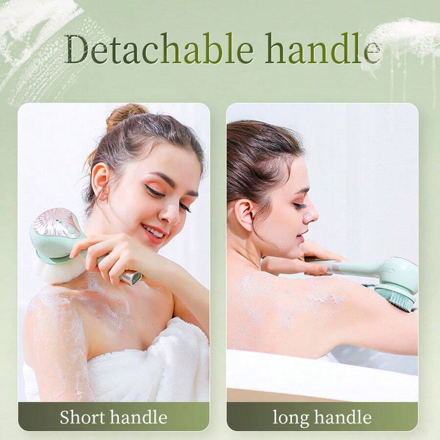 Multi-Functional Electric Shower Brush - 6 Replaceable Heads & 3 Modes, Soft Bristles & Silicone Tips For Deep Exfoliation & Gentle Massage, Waterproof For Home Bath & Massage, Perfect Gift For Her - Màu xanh Bạc hà - Xem 1