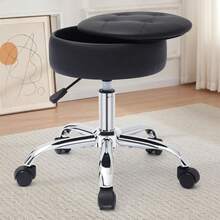 Swivel Vanity Stool Chair For Makeup Room, Rolling Stools With Wheels, Round Rolling Stool With Storage, Desk Stool With Wheels, Adjustable Stool, Office Stool, Ottoman Stool, Black 13.4 In D - Black - View 1
