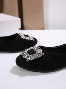 Bailarinas clásicas con punta redonda y detalle de lazo para mujer - Zapatos planos de suela blanda y deslizables, livianos y cómodos - Diseño de lazo a la moda que muestra elegancia - Clásico, elegante, versátil - Hebilla cuadrada de punta negra - Ver 3