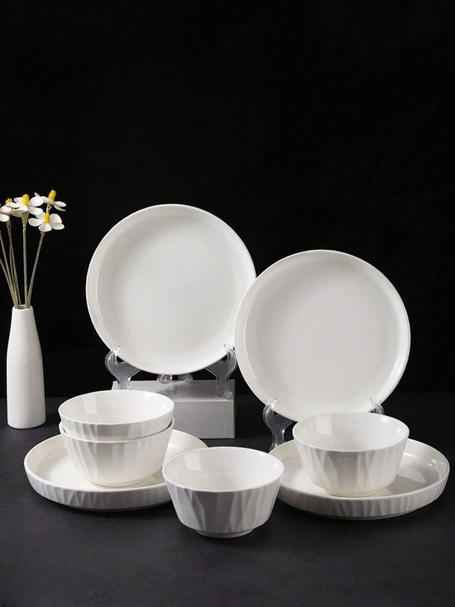Bộ đồ ăn gồm 4/2 bát gốm sứ trắng họa tiết 5 inch và đĩa 8 inch, bát đựng súp màu trơn chất lượng cao của Nhật Bản, đĩa đựng salad và bát đựng món tráng miệng, thích hợp cho nhà bếp gia đình, phòng ăn tụ họp, đồ dùng nhà bếp, máy rửa chén và lò vi sóng - Nhiều màu - Xem 1