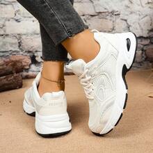 Women's Vintage - Style Dad Shoes, Mesh - Breathable With Thick Soles, Lightweight And Shock - Absorbing, White Sports Shoes For Daily Outings And Jogging - 白色 - 查看 5