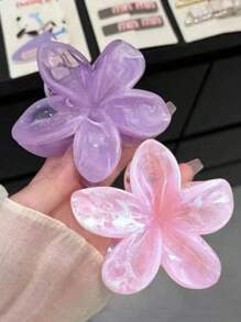 4pcs/1pc Ladies 7.8cm/3.07in Pink Blue Green Red Gradient Color Large Flower-Shaped Hair Clip Fashionable, Versatile, High-End And Elegant Temperament Simple Minimalist Hair Claw Hair Accessories Suitable For Daily Leisure Party Commuting Vacation Hair Wash Face Bath Makeup Match Clothes Use Accessories Headgear Accessories, Beach Accessories, Claw Clip